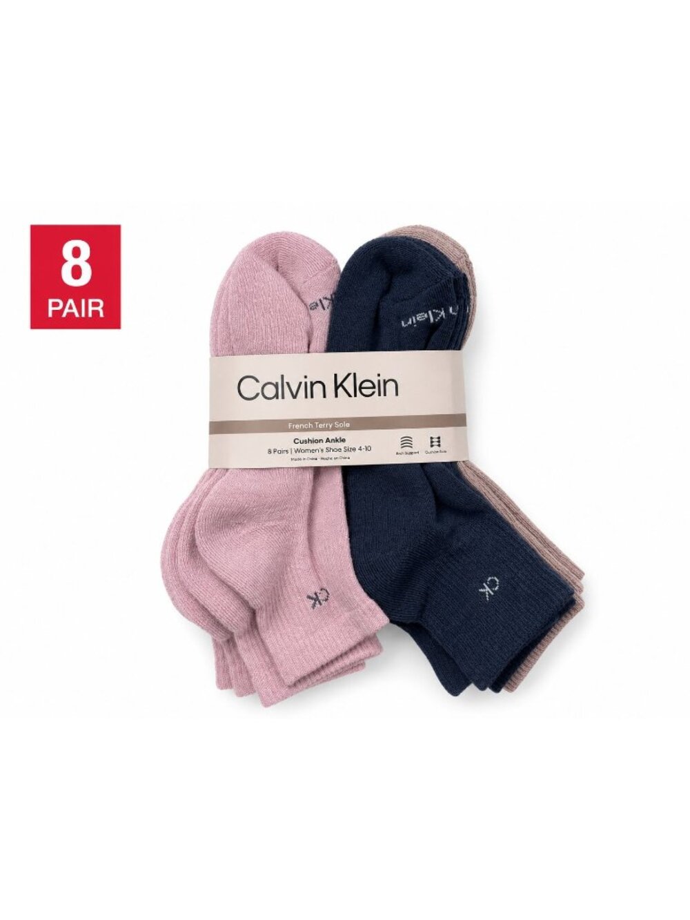 Calvin Klein Womens Cushion Ankle Socks 8 Pairs Size 4-10 Multi-Color Pack